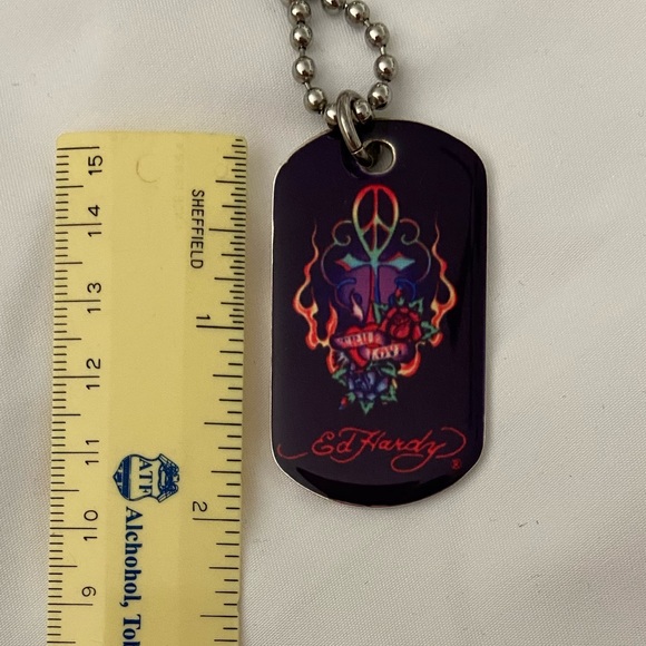 Ed Hardy Sterling Silver Dog Tag on Stainless Steel bead chain - Picture 3 of 5